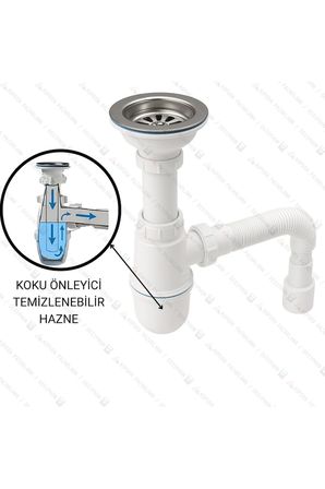 Çöpmak Evye Taslı Körüklü Sifon 50’lik Çıkış 11 cm Çap Koku Önleyici Temizlenebilir Hazne