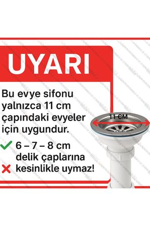 S Tekli Çöpmak Sifonu Taşmalı 11 cm Çap Dik Taşmalı Tıkanma Yapmayan Koku Önleyici (Ø32)