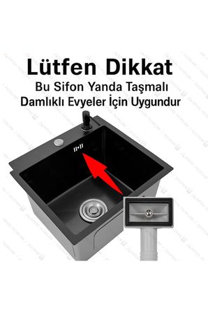Çiftli Çöpmak Kafalı Taşmalı Borulu Sifon Ø50 Derin 11 cm Yandan Taşmalı Koku Önleyici Taslı