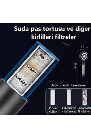 Filtreli 5 Fonksiyonlu Krom Yüksek Basınçlı Masajlı Ayarlanabilir Duş Başlığı