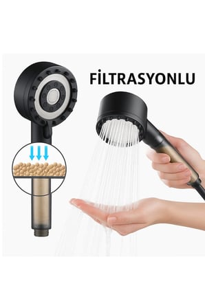 Filtreli 5 Fonksiyonlu Krom Yüksek Basınçlı Masajlı Ayarlanabilir Duş Başlığı