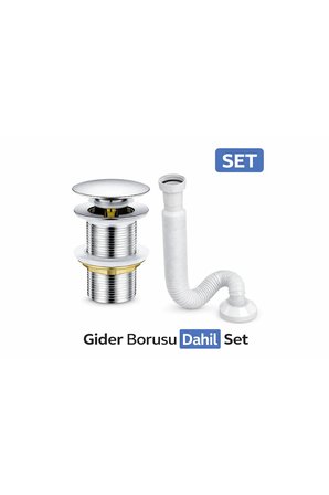 Lavabo Pop-Up Gider Süzgeci Paslanmaz Çelik & Pirinç Gövde, Gider Borusu Dahil Set