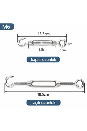 Çelik Gerdirme (Turnbuckle) Yüksek Dirençli – Kanca & Mapalı Uçlu Gerdirme Aparatı 4 Adet