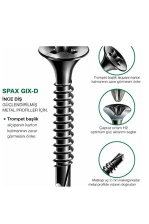 Matkap Uçlu Alçıpan Vidası Siyah 3.5x35 mm 100 Adet Metal Profil Uyumlu