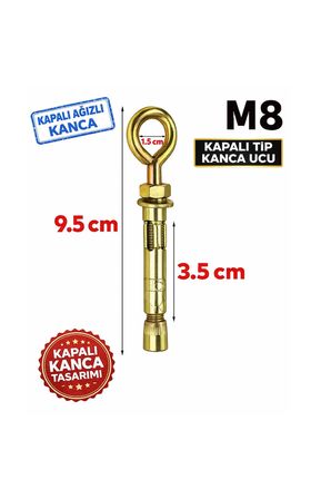 Kancalı Çelik Dübel M8 Kapalı Ağız Salıncak Boks Torbası Avize Tavan Asma Aparatı
