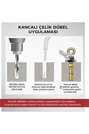 Kancalı Çelik Dübel M8 Kapalı Ağız 5 Adet Salıncak Boks Torbası Avize Tavan Asma