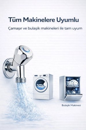 Çamaşır Makinesi Musluğu 1/2'' Krom Pirinç Dayanıklı Sızdırmaz Bulaşık Makinesi Uyumlu