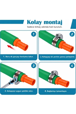 1/2 Hortum Ekleme Aparatı 2 Adet Bağlantı Aparatı ve 4 Adet Kelepçe Dahil Bahçe Hortum Seti