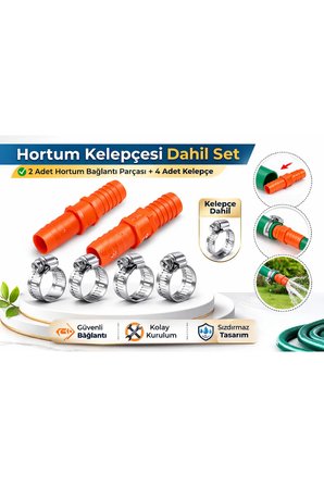 1/2 Hortum Ekleme Aparatı Seti 10 Adet Bağlantı Aparatı ve 20 Adet Kelepçe Dahil Hortum Seti