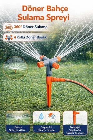 4 Kollu Çim Sulama Fıskiyesi Bahçe Sulama Sprink Otomatik Döner Fıskiye Bahçe Sulama Aparatı