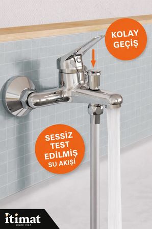 İtimat Banyo Bataryası Duş Çıkışlı Pirinç Gövde Krom Kaplama Duvar Tipi 5 Yıl Garantili