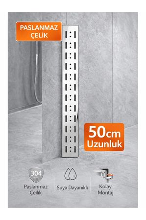 50 cm Lineer Duş Gider Izgarası 304 Paslanmaz Çelik 5 cm Genişlik Üst Kapak Duş Kanalı Gideri Parlak Krom