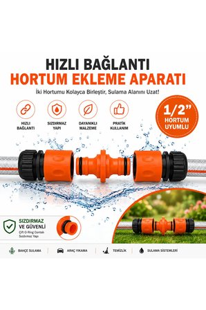 Otomatik Hortum Bağlantı Aparatı 3 Parça 1/2'' Bahçe Hortumu Ekleme Adaptörü Sızdırmaz