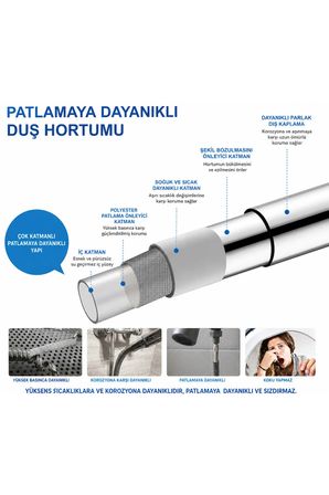 150 cm Duş Hortumu Paslanmaz Esnek Banyo Duş Başlığı Hortumu Dayanıklı Kırılmaz Gümüş Renk