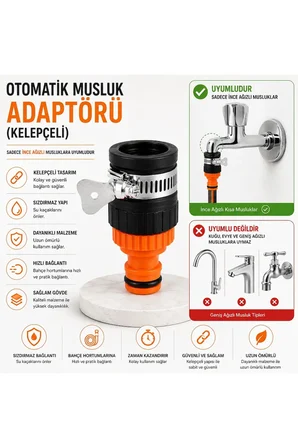 Otomatik Musluk Adaptörü Kelepçeli Hortum Bağlantı Aparatı Pratik Musluk Ucu Adaptörü