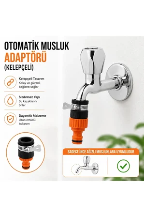 Otomatik Musluk Adaptörü Kelepçeli Hortum Bağlantı Aparatı Pratik Musluk Ucu Adaptörü