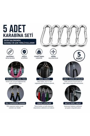 5 Adet Metal Karabina Kancası Seti – Yaylı Kilitli Çok Amaçlı Bağlantı ve Askı Aparatı