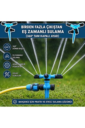 Otomatik Dönerli 3'lü Sprink Bahçe Sulama Fıskiyesi 360° Döner Sprey Sulama Başlığı