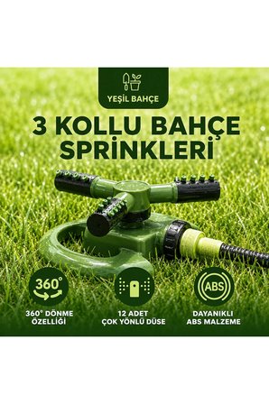 Otomatik Sehpalı Ayarlanabilen 360° 3'lü Dönerli Sprink Bahçe Sulama Fıskiyesi