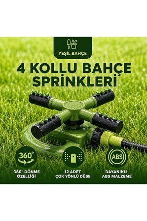 Otomatik Sehpalı Ayarlanabilen 360° 4'lü Dönerli Sprink Bahçe Sulama Fıskiyesi