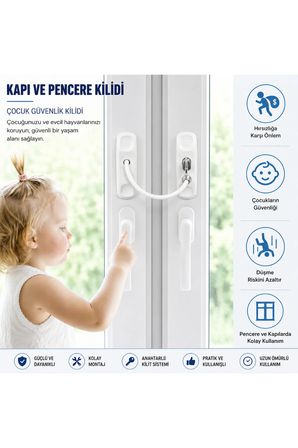 Pvc Pimapen Anahtarlı Cam Kilidi Çelik Halatlı Hırsızlık Bebek Çocuk Emniyet Kilidi Pencere Kilidi