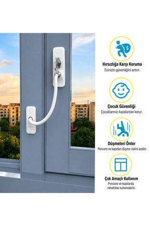 Pvc Pimapen Anahtarlı Cam Kilidi Çelik Halatlı Hırsızlık Bebek Çocuk Emniyet Kilidi Pencere Kilidi