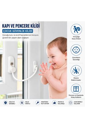 Pvc Pimapen Anahtarlı Cam Kilidi Çelik Halatlı Hırsızlık Bebek Çocuk Emniyet Kilidi Pencere Kilidi