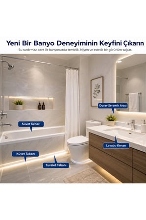 3,2M Su Geçirmez Sızdırmazlık Bandı Küvet Lavabo Duş Mutfak Kenar Bandı Yapışkanlı PVC