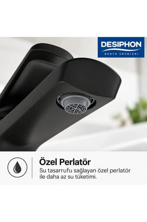 Mat Siyah Lavabo Bataryası Pirinç Gövde Özel Perlatör Dayanıklı Kaplama Modern Tasarım