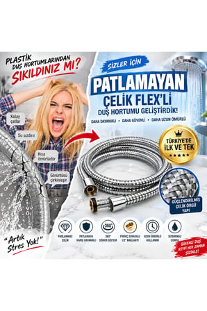 Çelik Flex Sargılı Duş Hortumu 150 cm Paslanmaz Çelik Örgülü 360° Döner Sistem ½"