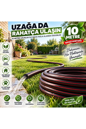 10 Metre Bahçe Hortumu Esnek Dayanıklı Sulama Hortumu 1/2 İnç Su Hortumu
