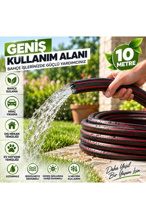 10 Metre Bahçe Hortumu Esnek Dayanıklı Sulama Hortumu 1/2 İnç Su Hortumu