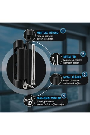 Pimapen Kapı Menteşesi Siyah 90 mm – PVC Kapı Menteşesi, Ayarlanabilir Metal Pim