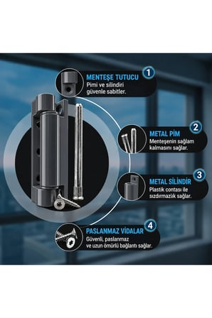 Pimapen Kapı Menteşesi Antrasit Siyah 90 mm – PVC Kapı Menteşesi, Ayarlanabilir Metal Pim