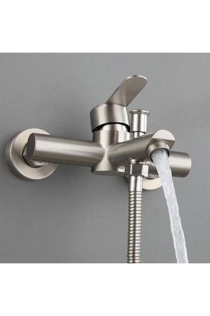 Banyo Bataryası İnox Paslanmaz Çelik Çift Çıkışlı Duş Hortumu Bağlantılı Musluk