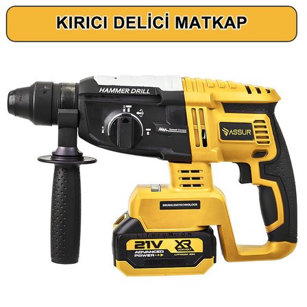 Assur ASR1192 Profesyonel Akülü Kömürsüz 4 lü Matkap Seti 21V 3ah - 800Nm Somun Sökme, 26mm Kırıcı Delici,  13mm Darbeli Vidalama, 125mm Avuç Taşlama (Sarı)