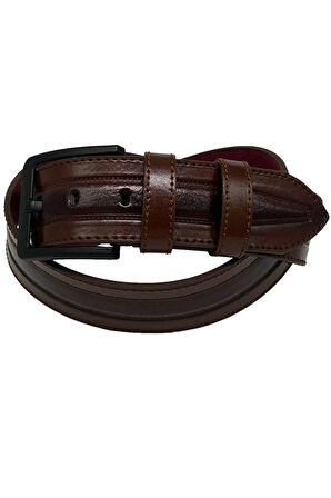Kahverengi Suni Deri Dikişli Model 4.5 Cm.lik Spor Kot Kemer - 4513-61-22ks