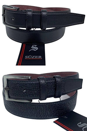 2'li Set x 3 Cm Klasik Suni Deri Erkek Çocuk Kemeri Siyah