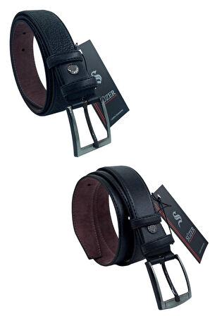 2'li Set x 3 Cm Klasik Suni Deri Erkek Çocuk Kemeri Siyah