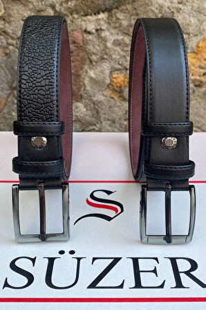 2'li Set x 3 Cm Klasik Suni Deri Erkek Çocuk Kemeri Siyah