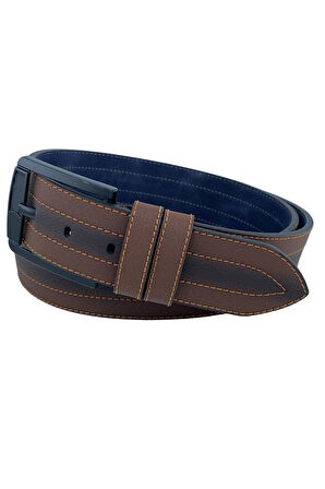 4.5 cm. Spor Suni Deri Ortası Sarı Dikişli Model Erkek Kemer Kahverengi