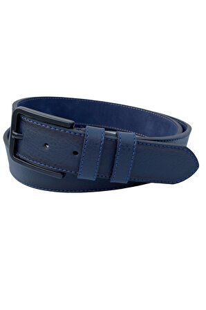 Lacivert Suni Deri Mavi Dikişli Model 4 cm.lik Unisex Spor Kemer - 9047