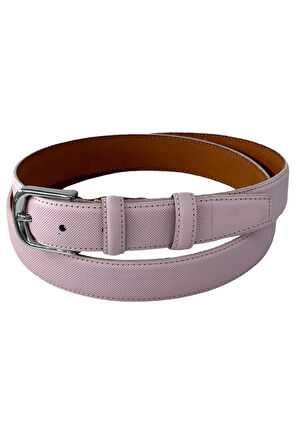3 cm Genişlik %100 Hakiki Roys Deri Nikel Tokalı Dikişli Kadın Kemer Pudra Pembe