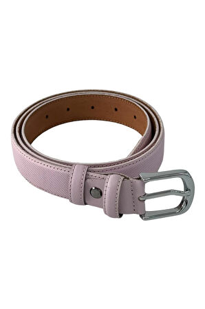 3 cm Genişlik %100 Hakiki Roys Deri Nikel Tokalı Dikişli Kadın Kemer Pudra Pembe