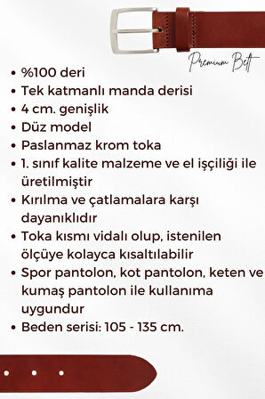 4 cm. Spor Hakiki Deri Düz Model Erkek Kemer Beyaz