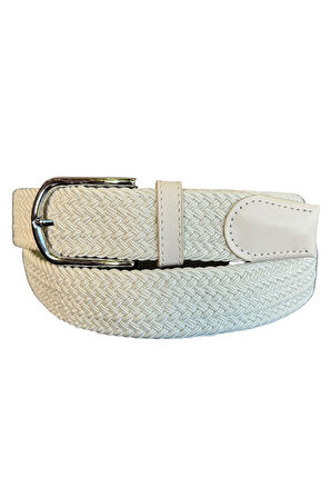 Beyaz Elastik Esnek Unisex Örgü Kemer - 8500-19