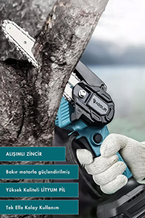 ASSUR PLUS Germany Çift Bataryalı Extra Güçlü Şarjlı Dal Budama Zincirli Mini Ağaç Budama Motoru