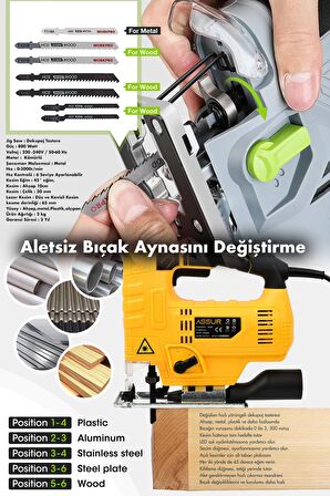 Bakır Sargılı 800 W Professional Devir Ayarlı Dekupaj Bıçkı Testere Makinası Sarı