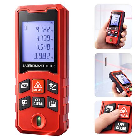 ASR ASR947 Profesyonel Lazer Terazili Dijital Mesafe Ölçer - Kırmızı (100 Metre)