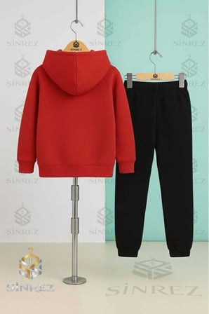 3'Lü Çocuk Unısex ASTRONOT KIZ RENKLI TUVAL Baskılı Kapşonlu Eşofman Takımı